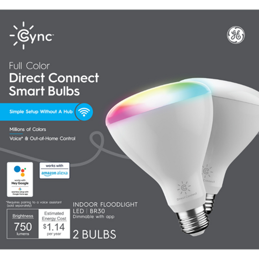 GE Full Color Direct Connect LED BR30 Smart Light Bulbs , 65W Replacement