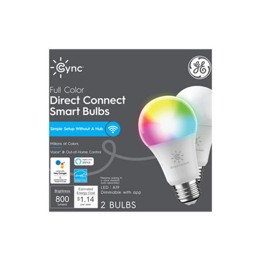 Full Color Direct Connect Smart LED Bulbs , 60W Replacement, 2-Pack, Smart Light Bulb 