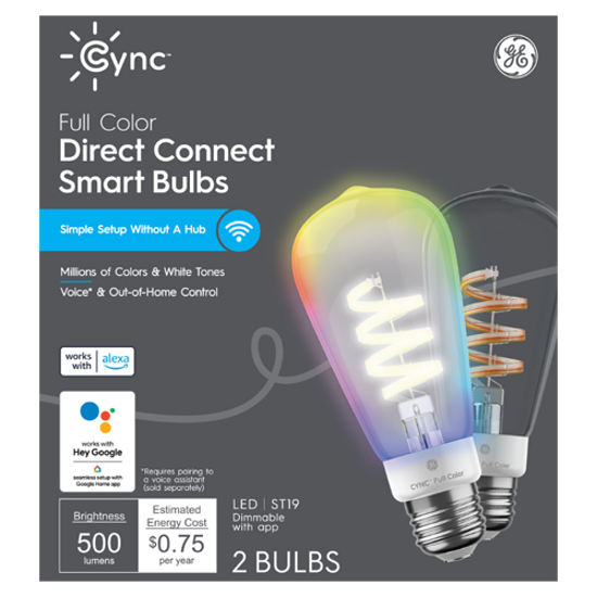 CYNC ST19 Edison Style Bluetooth / Wi-Fi Enabled Smart LED Light Bulb (2 Pack) - Full Color