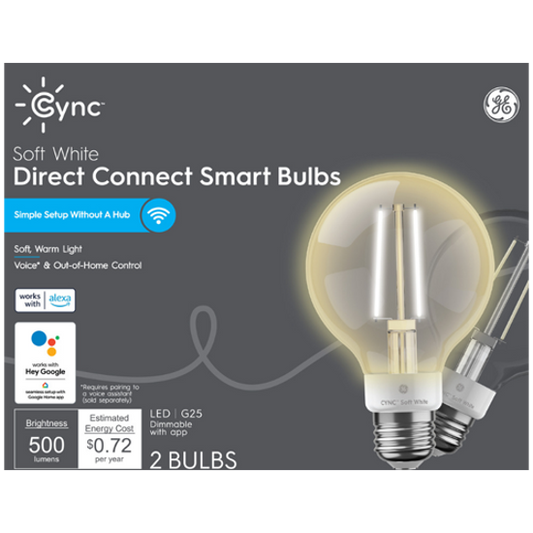 Cync Decorative Smart LED Light Bulbs, Soft White, 2pk (G25)