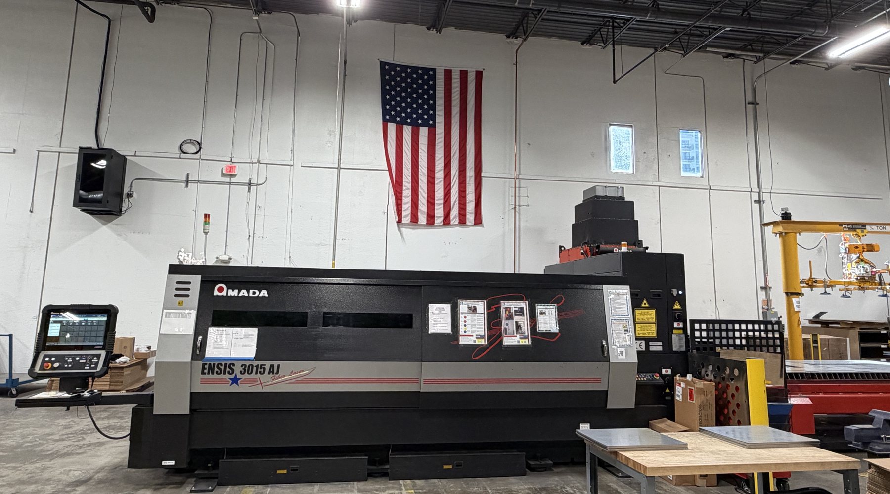 The CoFab shop floor with the fiber laser